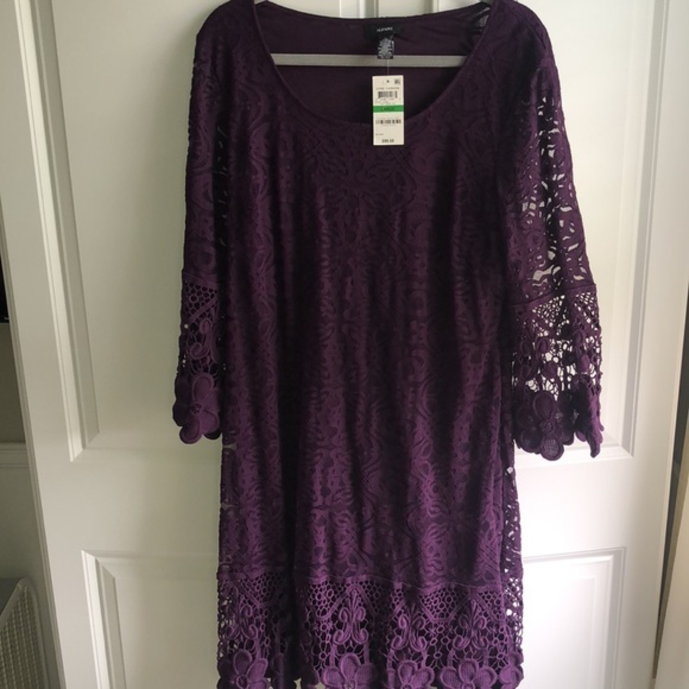 Alfani Crochet Arms Hemline Dress Women’s Large Dark Fig‎ Eggplant NWT